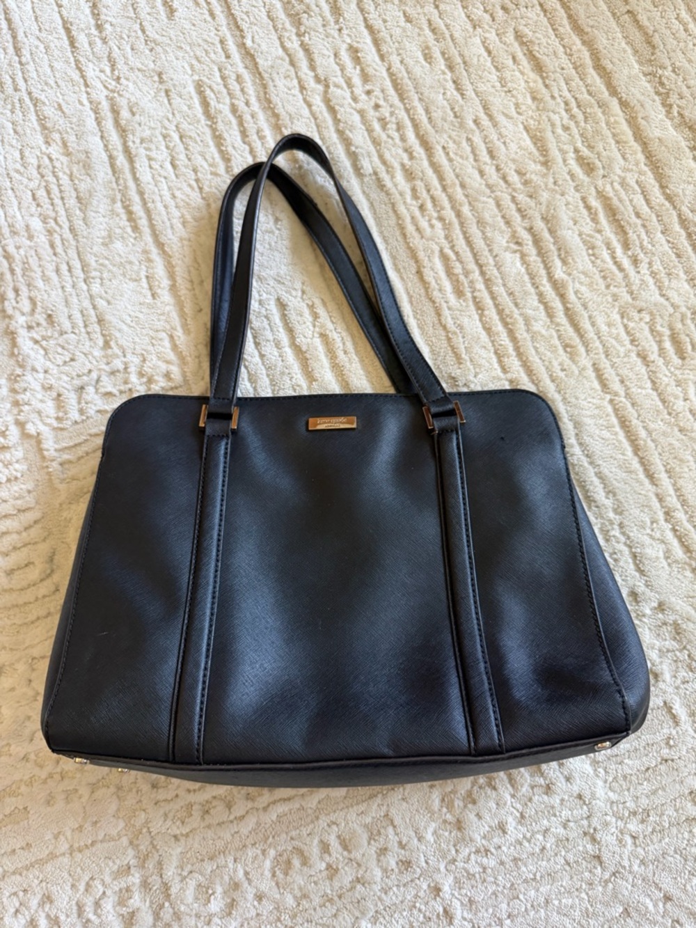 Kate Spade Black Saffiano Leather Tote Shoulder Bag Classic Minimalist Work Bag